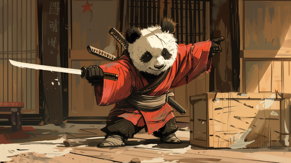 digital drawing of a Panda bear dressed as a master samurai